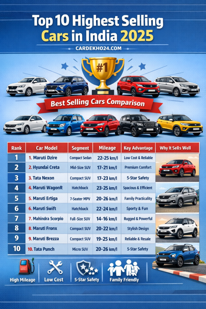 Top 10 Highest-Selling Cars in India 2025