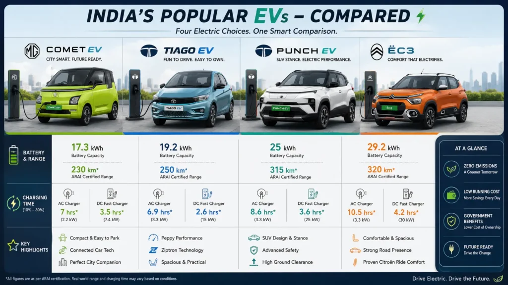 MG Comet EV vs Tata Tiago EV charging time comparison